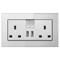 Hot sale UK 13A 146mm Glass Panel wall outlets with 2 USB fast charge ports wall socket